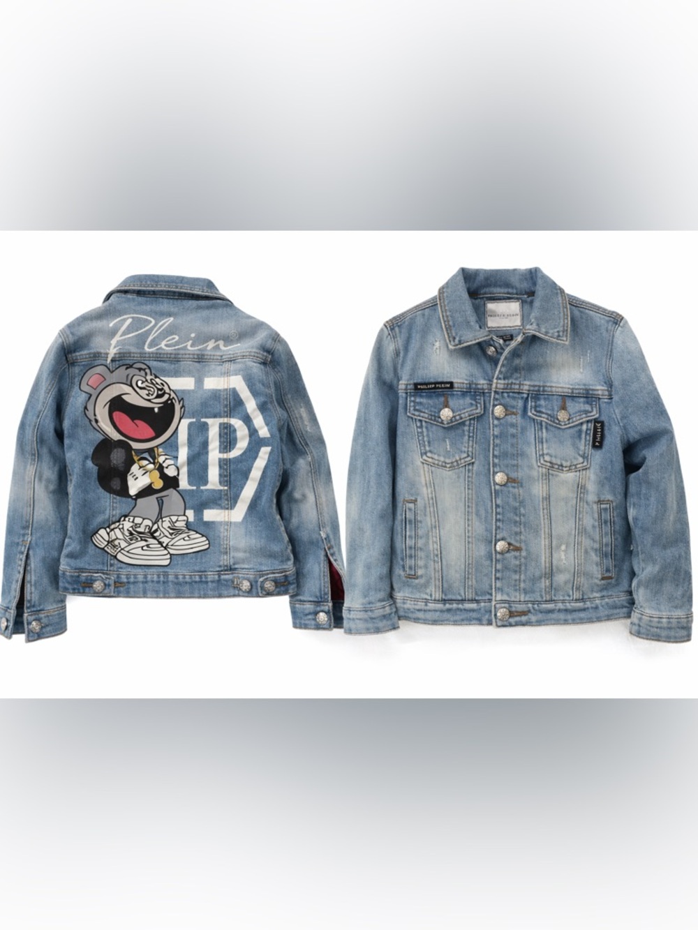 Philipp Plein Kids Denim Jacket Iconic Graphic Blue Size US 4 – New